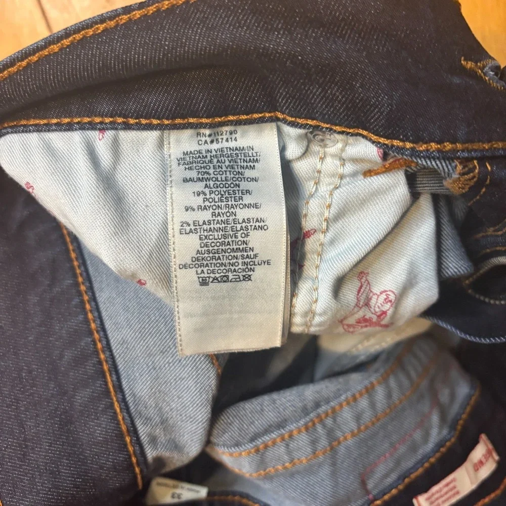 True Religion Geno Relaxed Slim Jeans Mens 33 Dark Indigo Wash Horseshoe Pocket